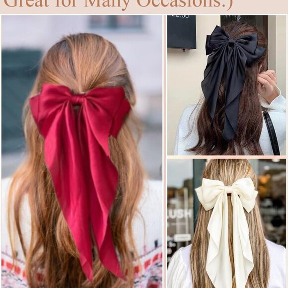 12PCS Satin Hair Bows for Women Oversized Large Tails Festive Gift Accessory